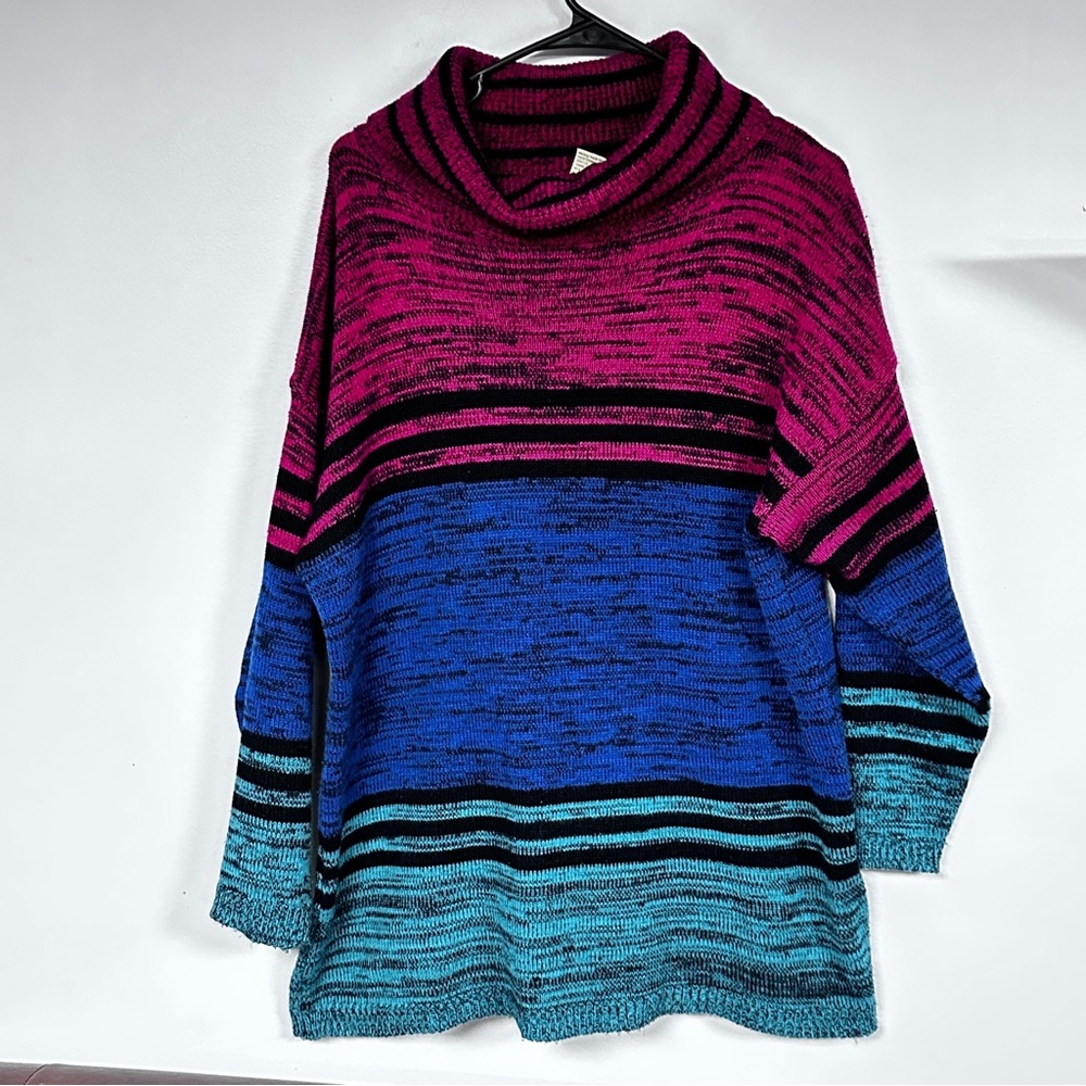 Stefano International Vintage Color Block Striped Cowl Neck Sweater, L